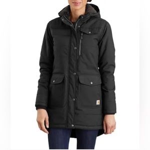 Carhartt Women’s Black Long Utility Coat size Small 4/6 Water Repellent Quilted